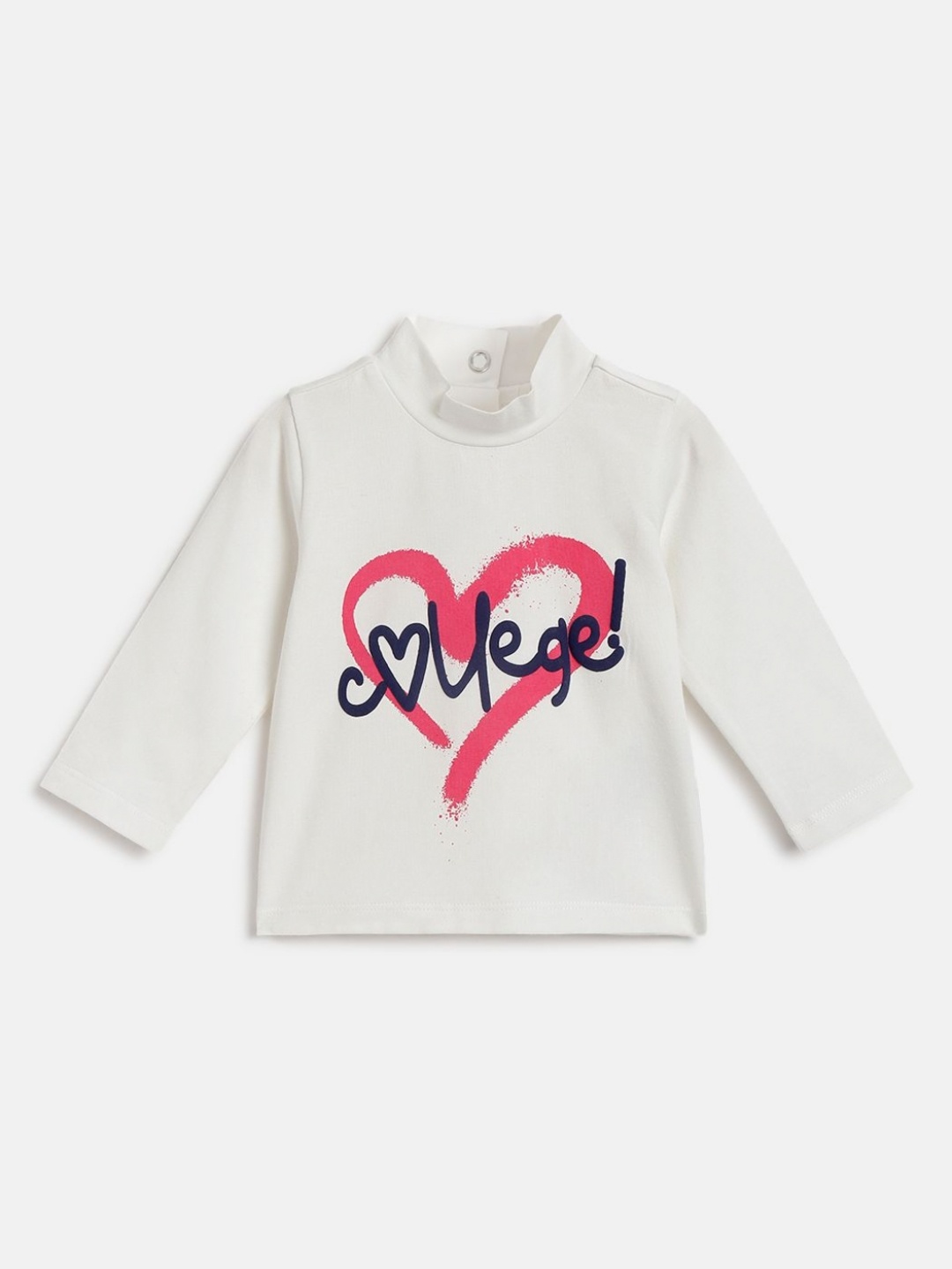 Chicco Girls Typography Printed High Neck Applique T-shirt, Off white
