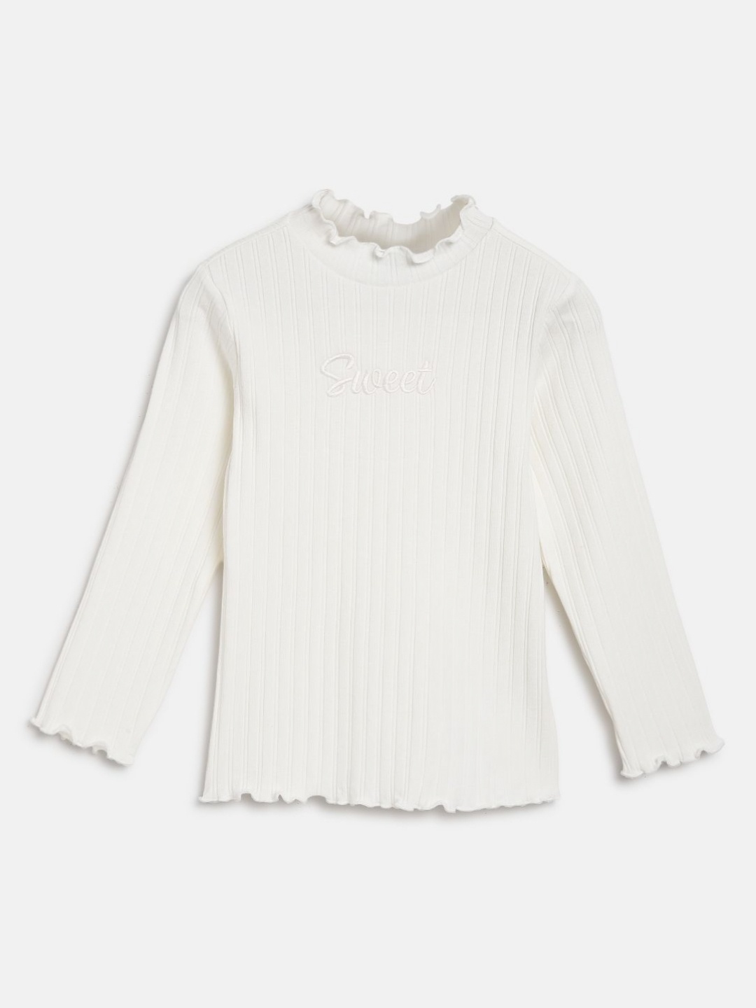 Chicco Girls Typography High Neck T-shirt, Off white