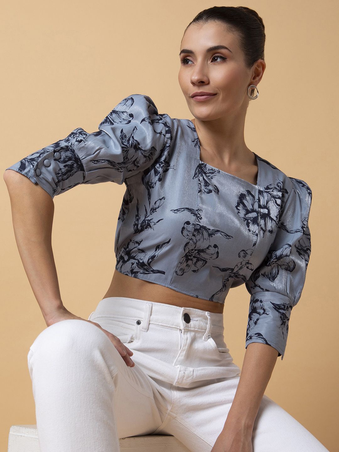 

SHOWOFF Women Square Neck Cotton Top, Grey
