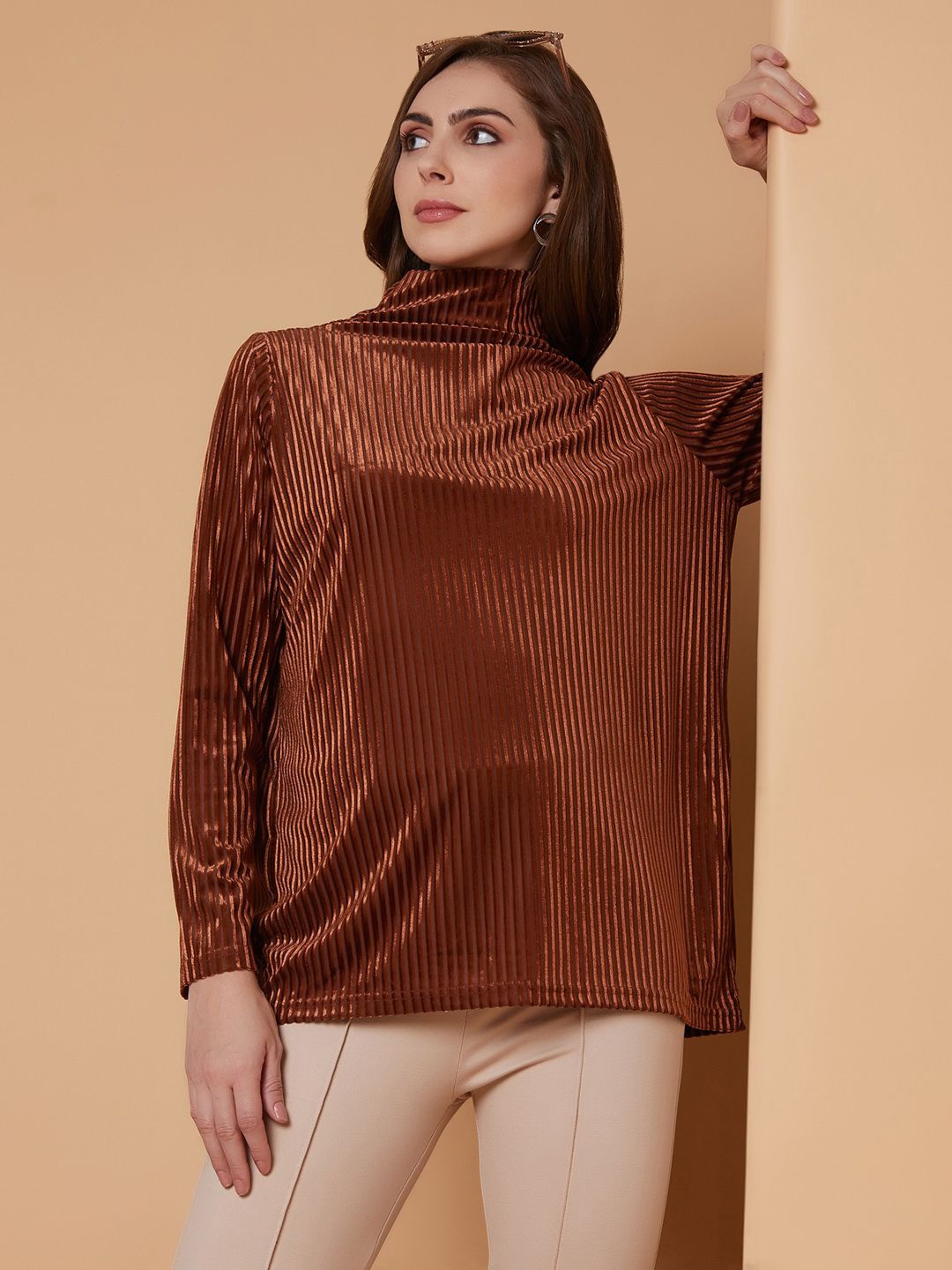 

SHOWOFF Women Solid High Neck Nylon Top, Rust