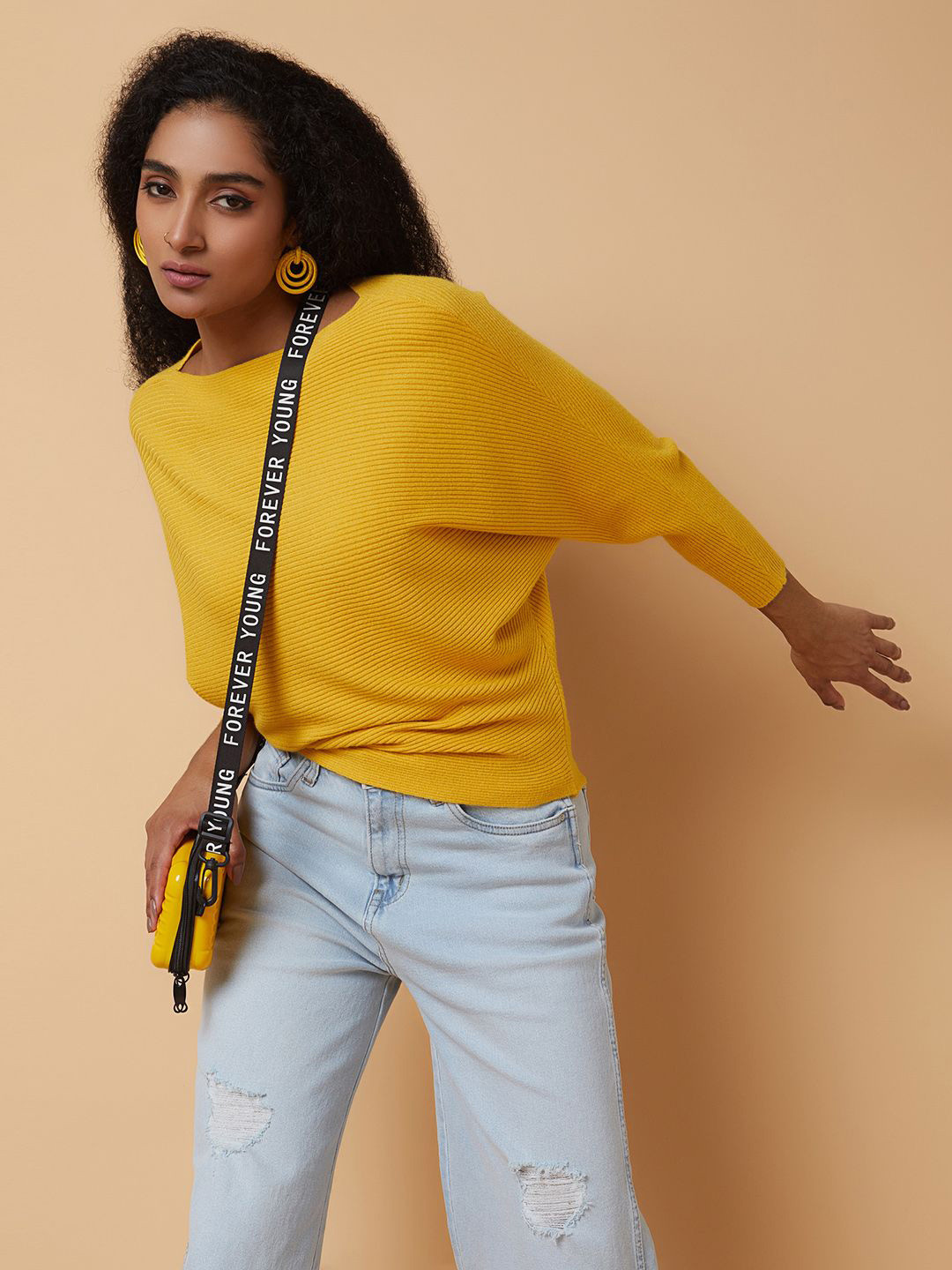 

SHOWOFF Women Solid Knits Boat Neck Acrylic Top, Mustard