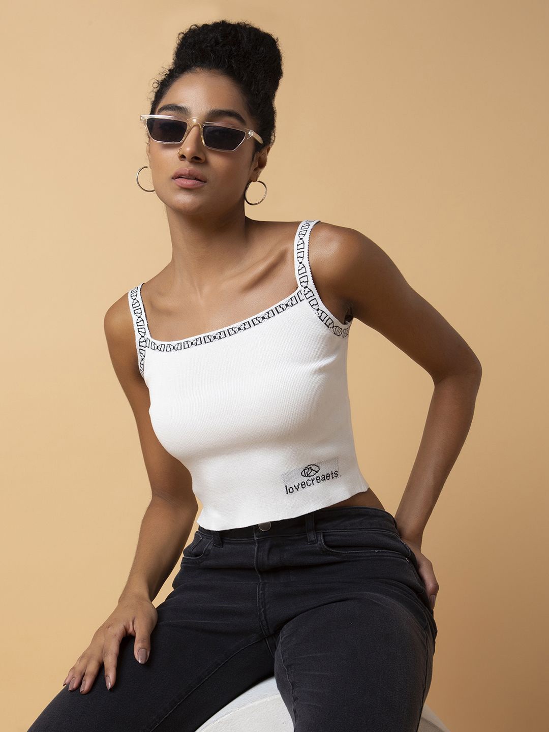 

SHOWOFF Women Solid Knits Shoulder Straps Acrylic Top, Off white