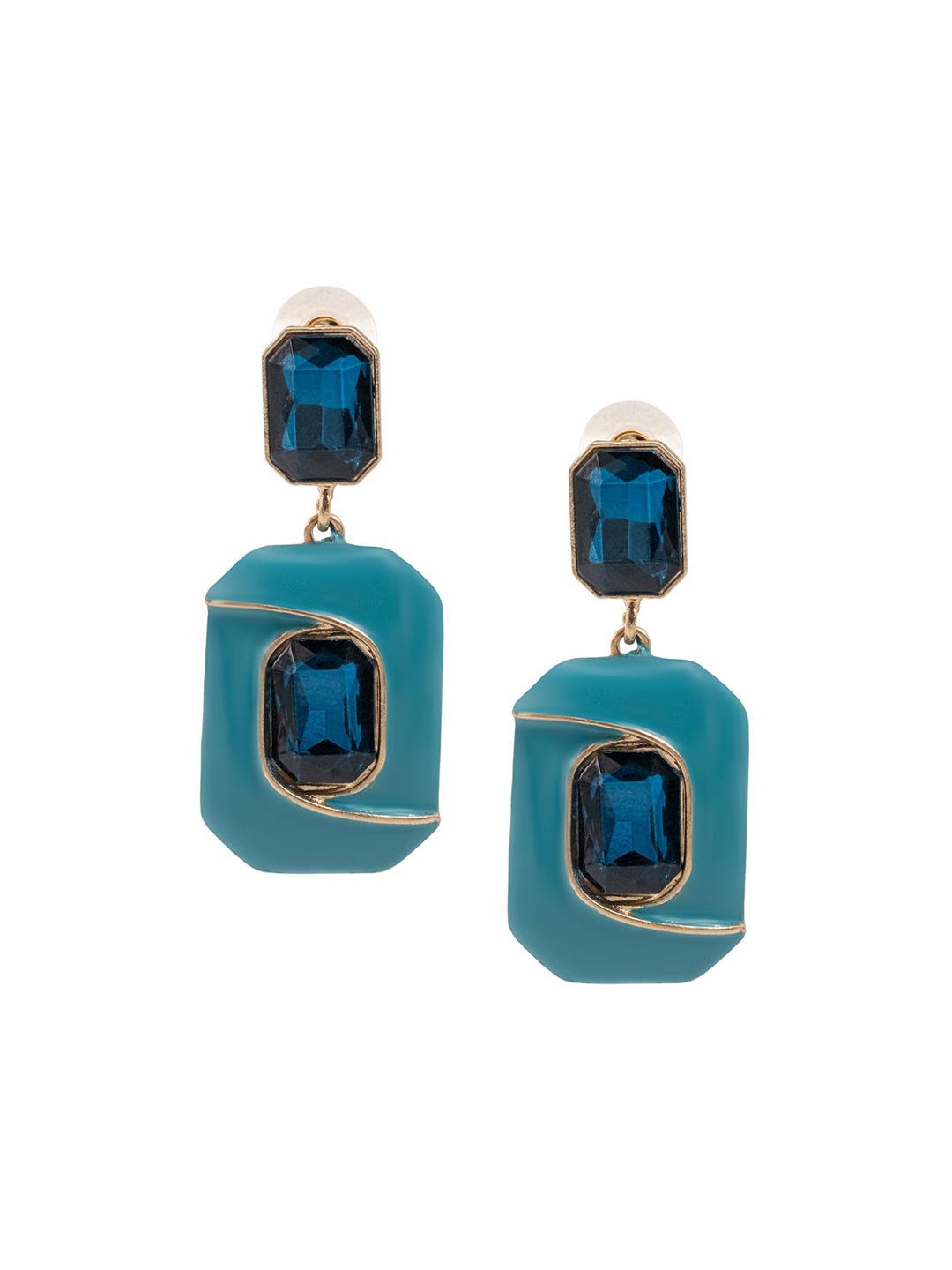 

Shining Jewel - By Shivansh Gold-Plated Contemporary Cubic Zirconia Drop Earrings, Blue