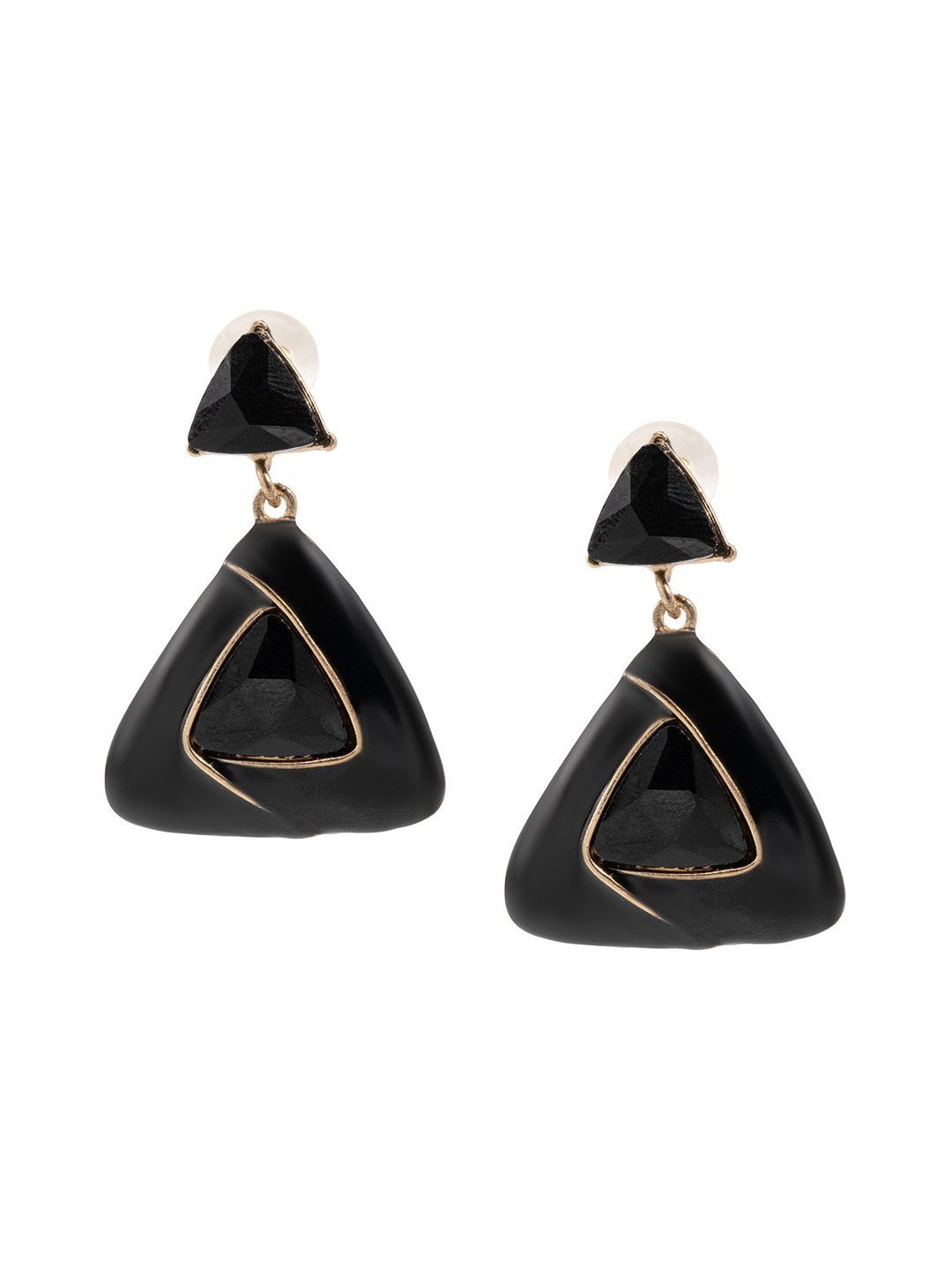 

Shining Jewel - By Shivansh Gold-Plated Contemporary Cubic Zirconia Drop Earrings, Black