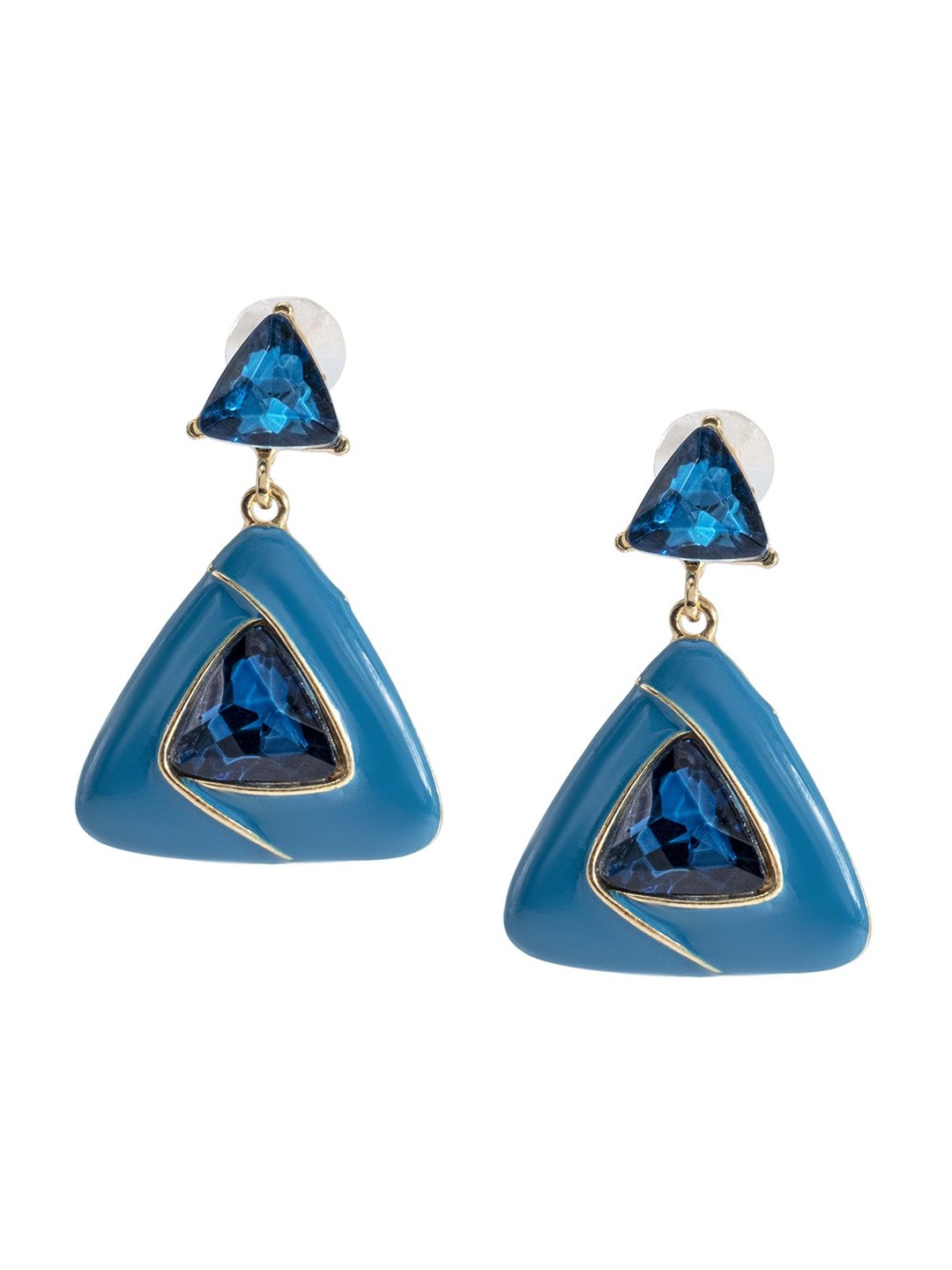 

Shining Jewel - By Shivansh Gold-Plated Contemporary Cubic Zirconia Drop Earrings, Blue
