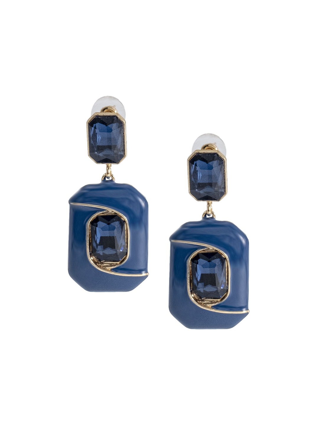 

Shining Jewel - By Shivansh Gold-Plated Cubic Zirconia Crystal Contemporary Drop Earrings, Navy blue