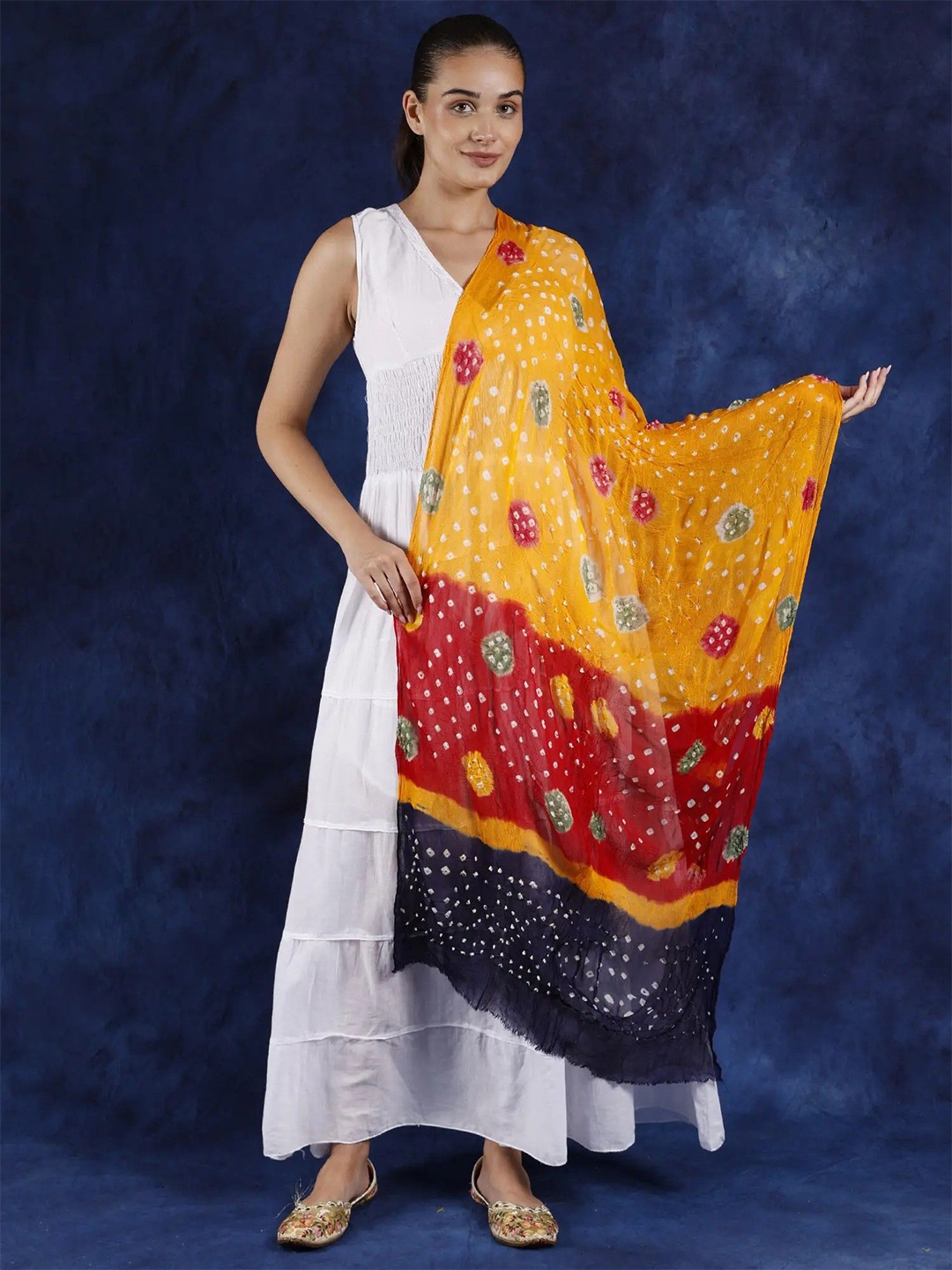 

Exotic India Zinnia Rayon Tie-Dye Multicolor Printed Bandhani Dupatta, Yellow