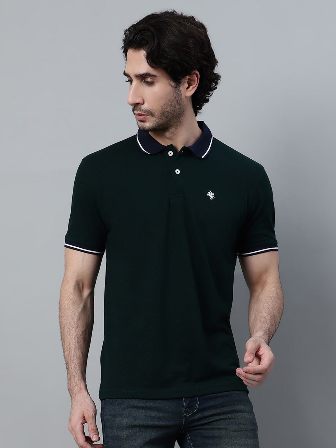 

Cantabil Men Solid Polo Collar Cotton T-Shirt, Green
