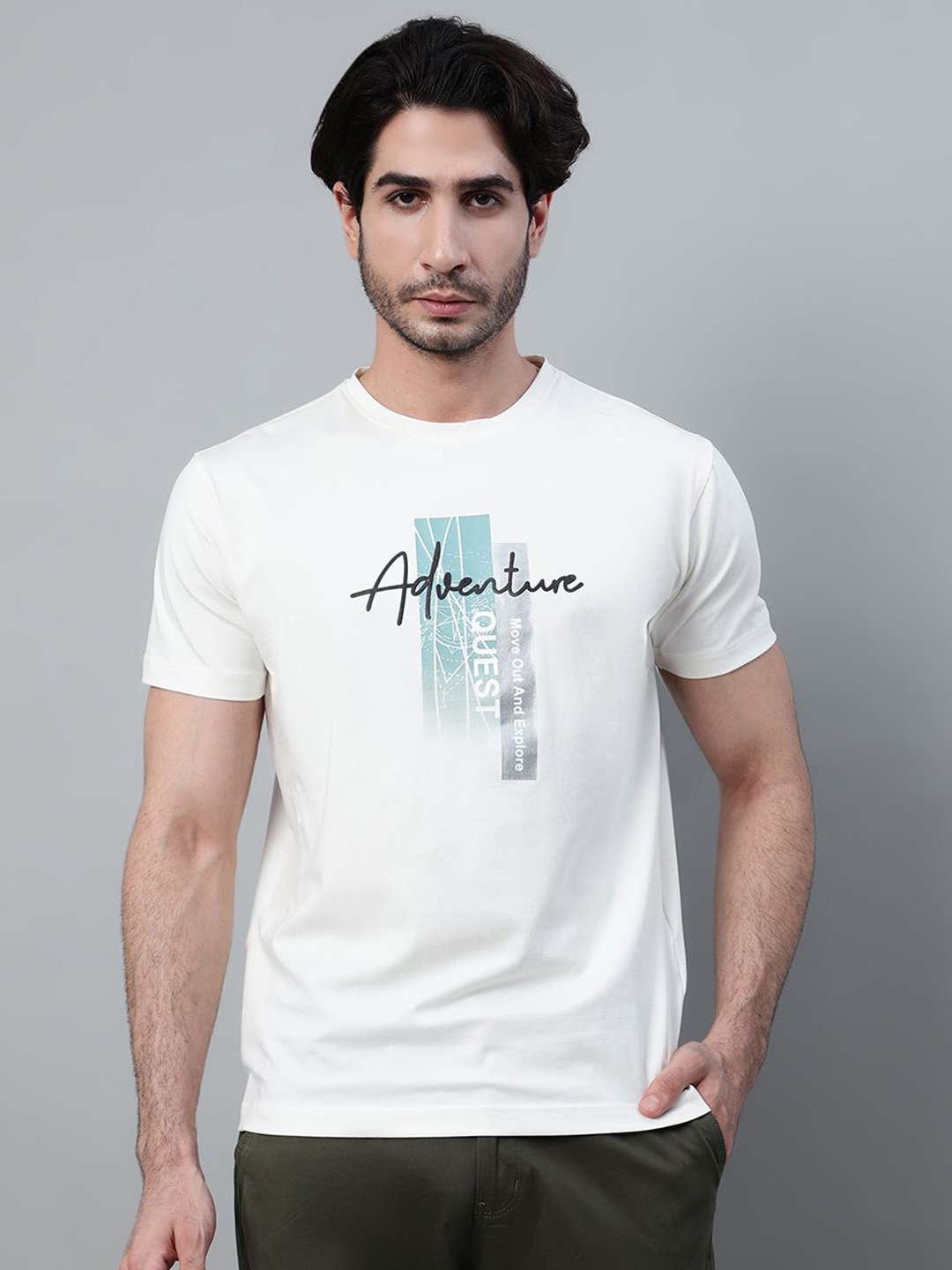 

Cantabil Men Typography Printed T-shirt, Off white