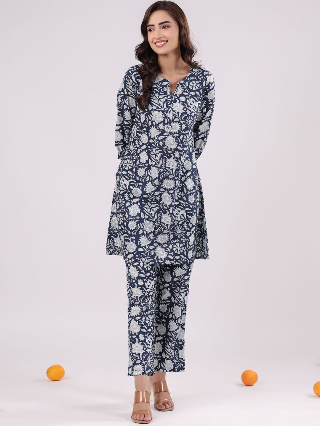 

SANSKRUTIHOMES Printed Pure Cotton Co-Ords Set, Blue