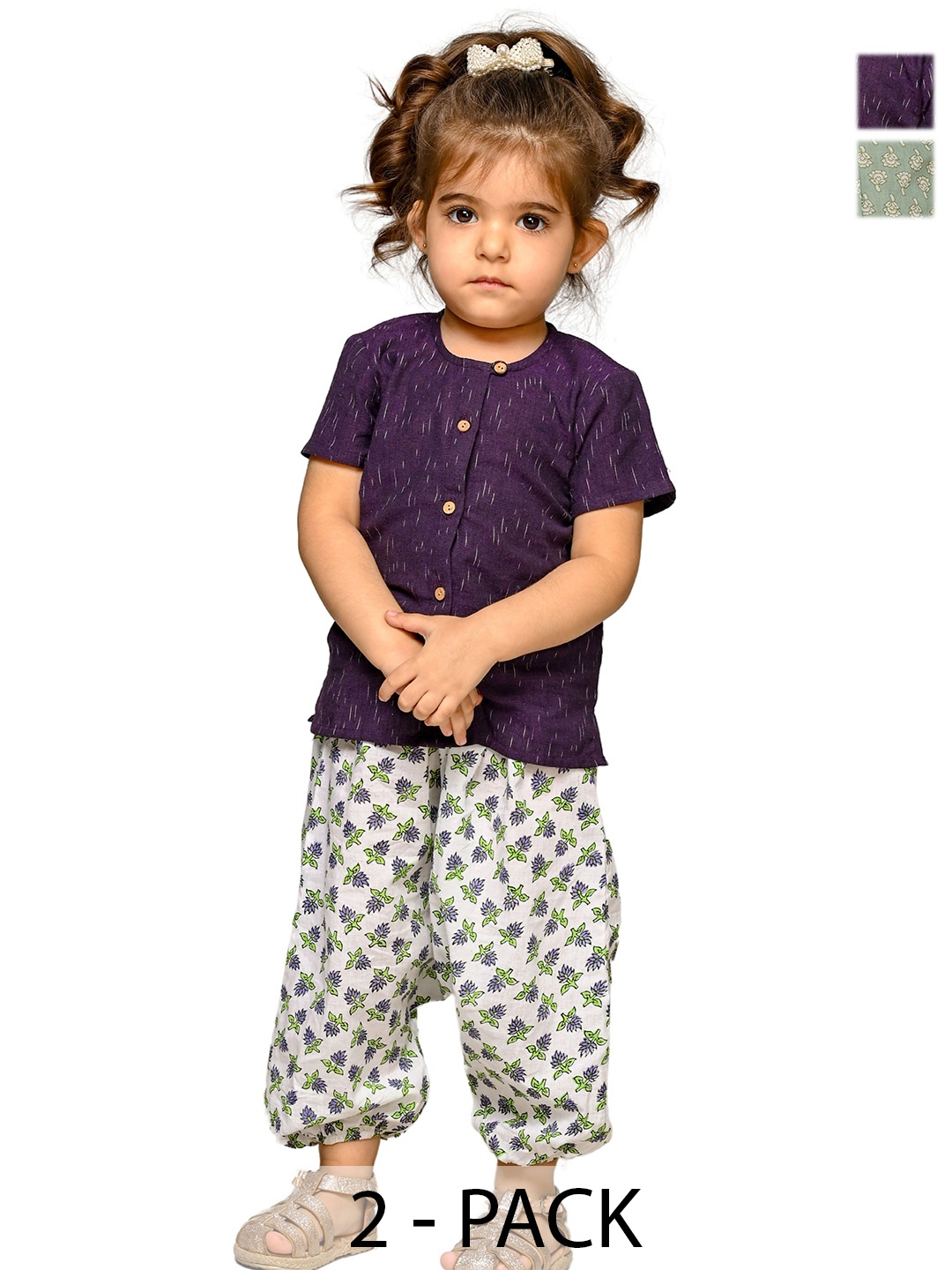 

Tiny Bunnies Pack Of 2 Girls Printed Pure Cotton Shirt with Trousers, Purple