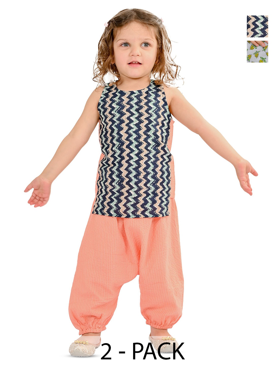 

Tiny Bunnies Pack Of 2 Girls Printed Pure Cotton Top with Trousers, Green