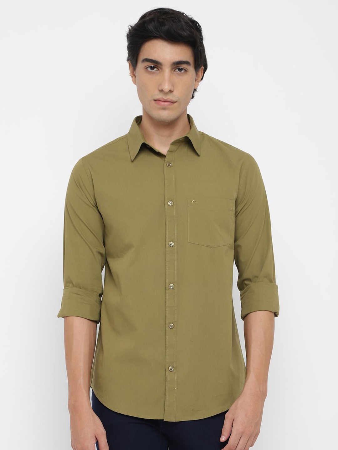 

Allen Cooper Men Solid Slim Fit Opaque Formal Shirt, Green