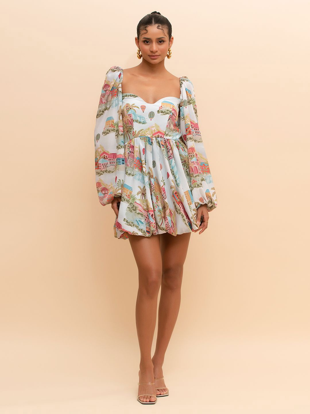 

R.Y by Rishi and Vibhuti Women Puff Sleeve Fit & Flare Mini Dress, Multi