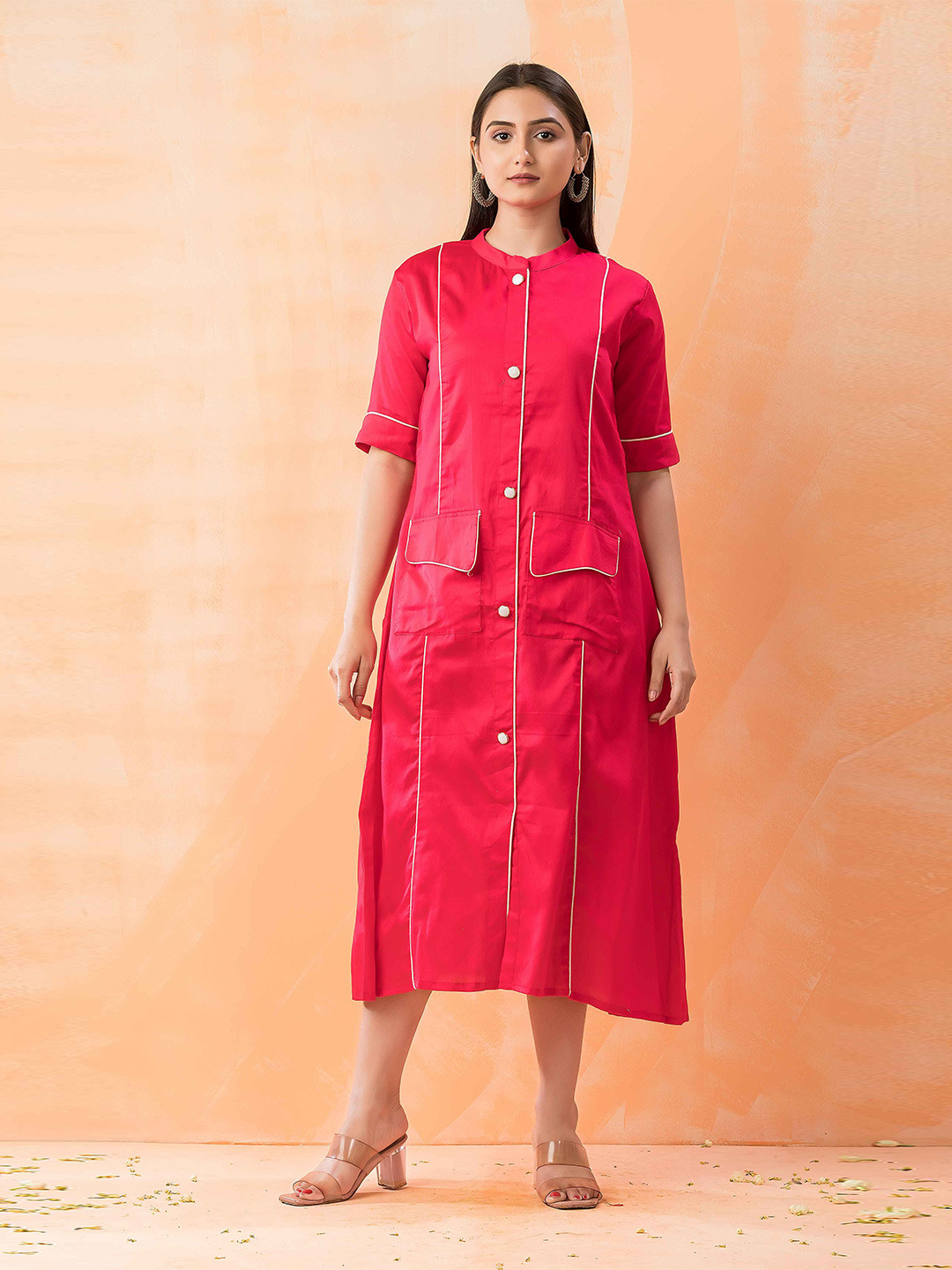 

SACRED SUTA Women A-Line Midi Dress, Red