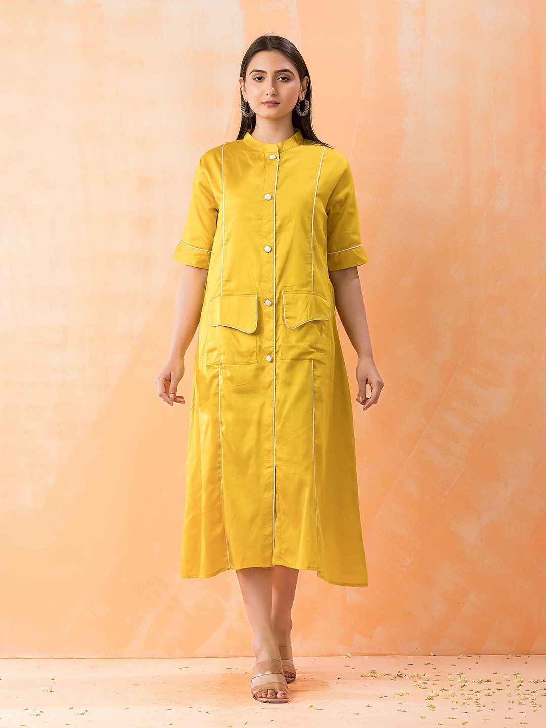 

SACRED SUTA Women A-Line Midi Dress, Yellow