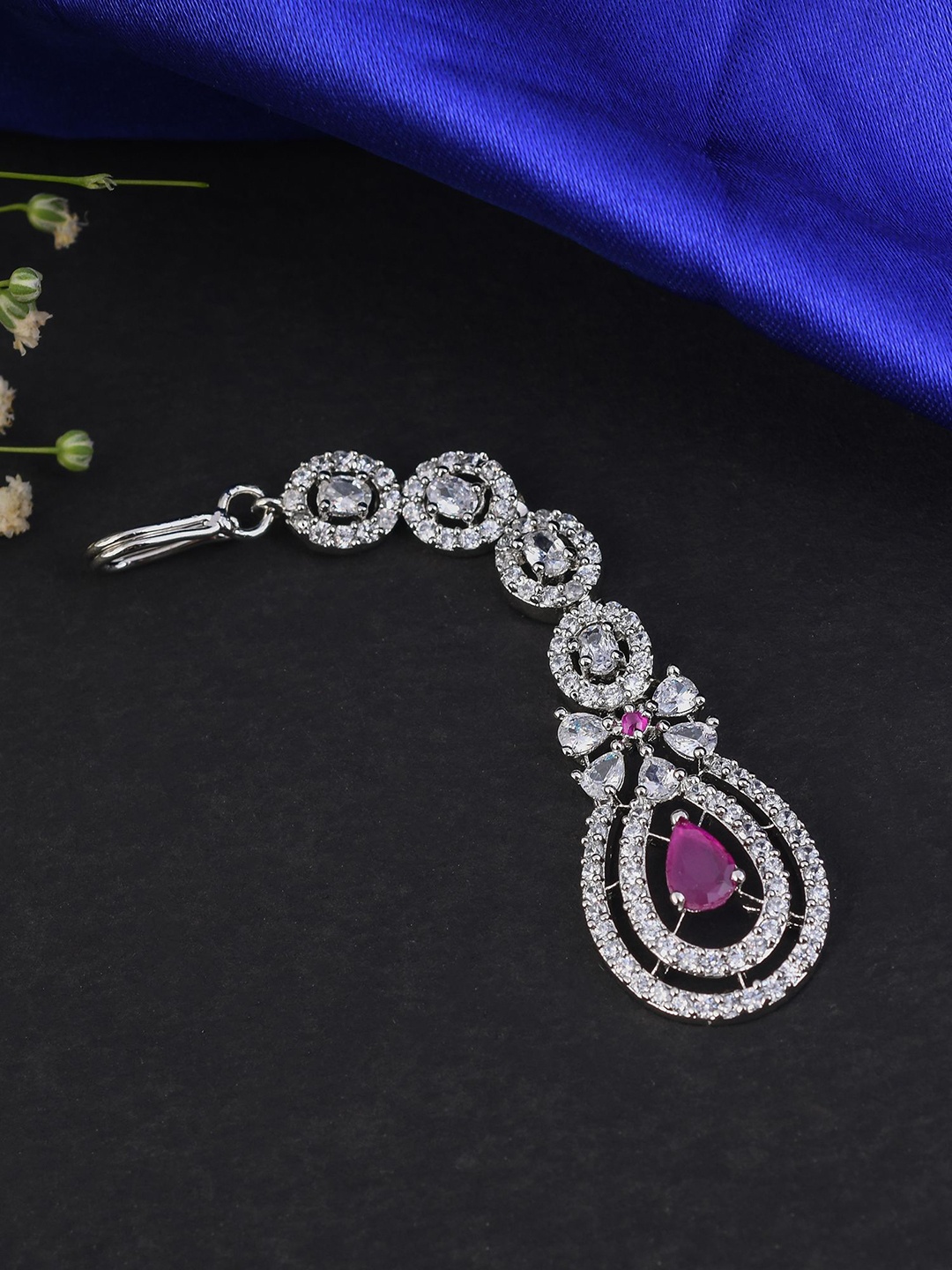 

Designbox Cubic Zirconia-Studded Maang Tikka, Silver