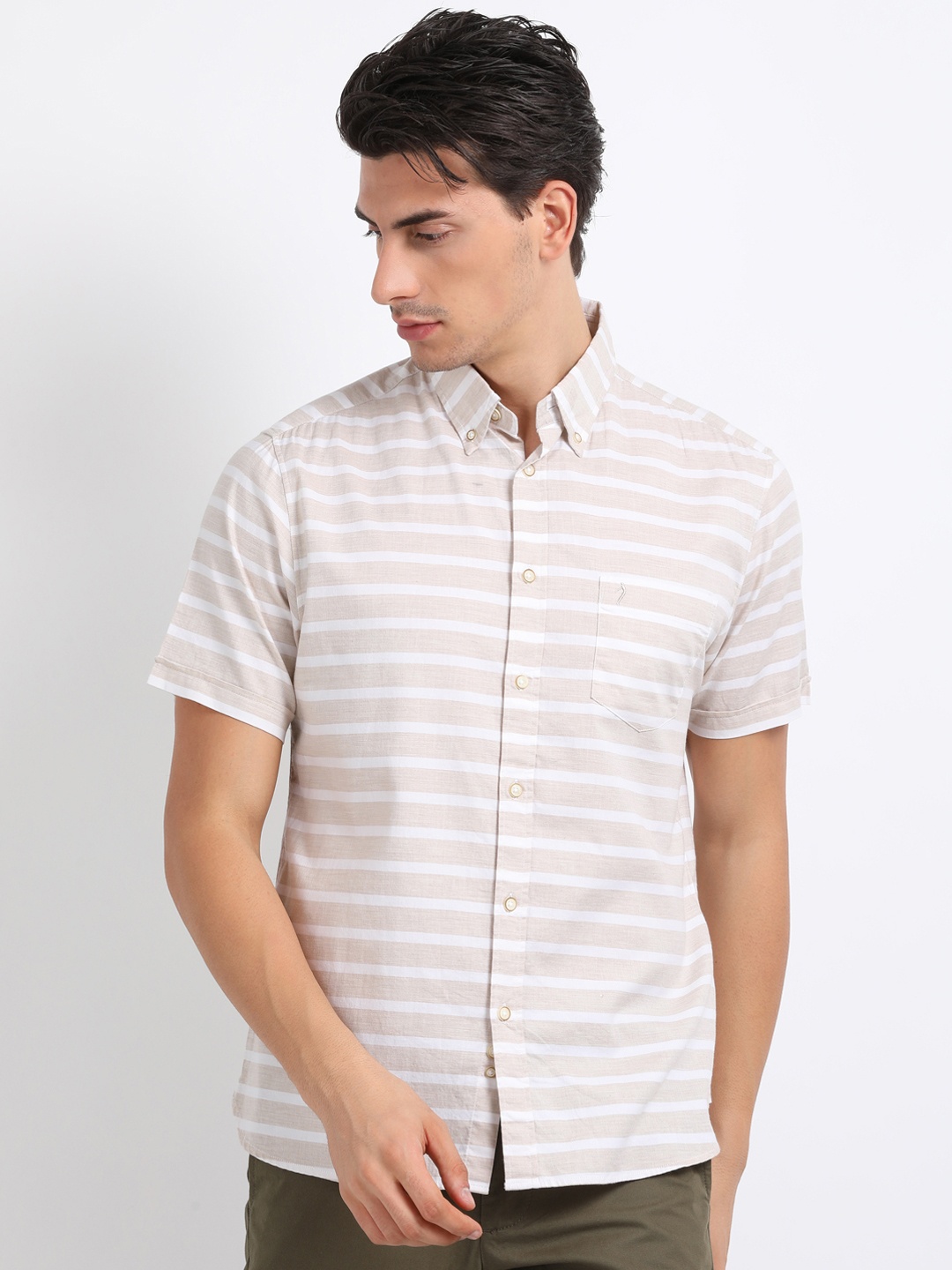 

Indian Terrain Cotton Striped Casual Shirt, Khaki