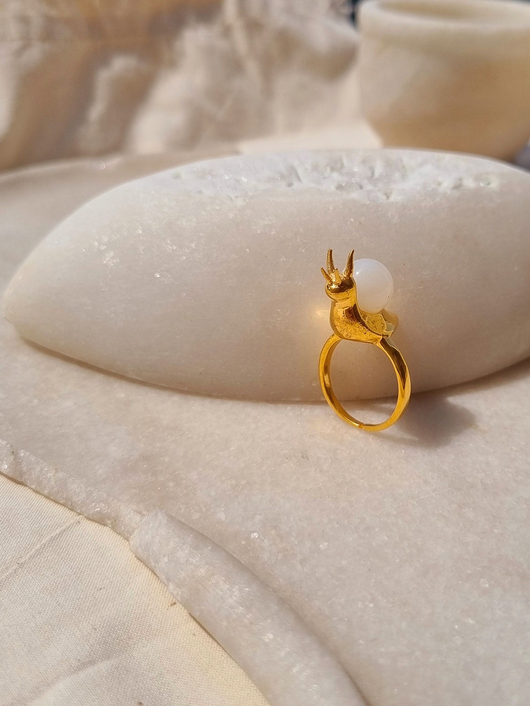 

Kirikiri 22KT Gold Plated Crystal Studded Adjustable Snail Finger Ring