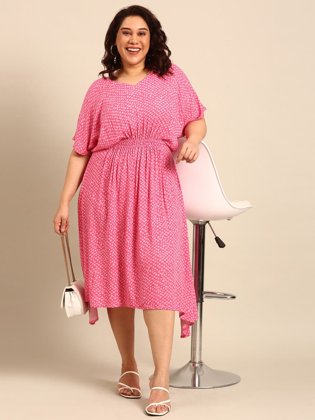 

The Pink Moon Women Cape Sleeve A-Line Midi Dress