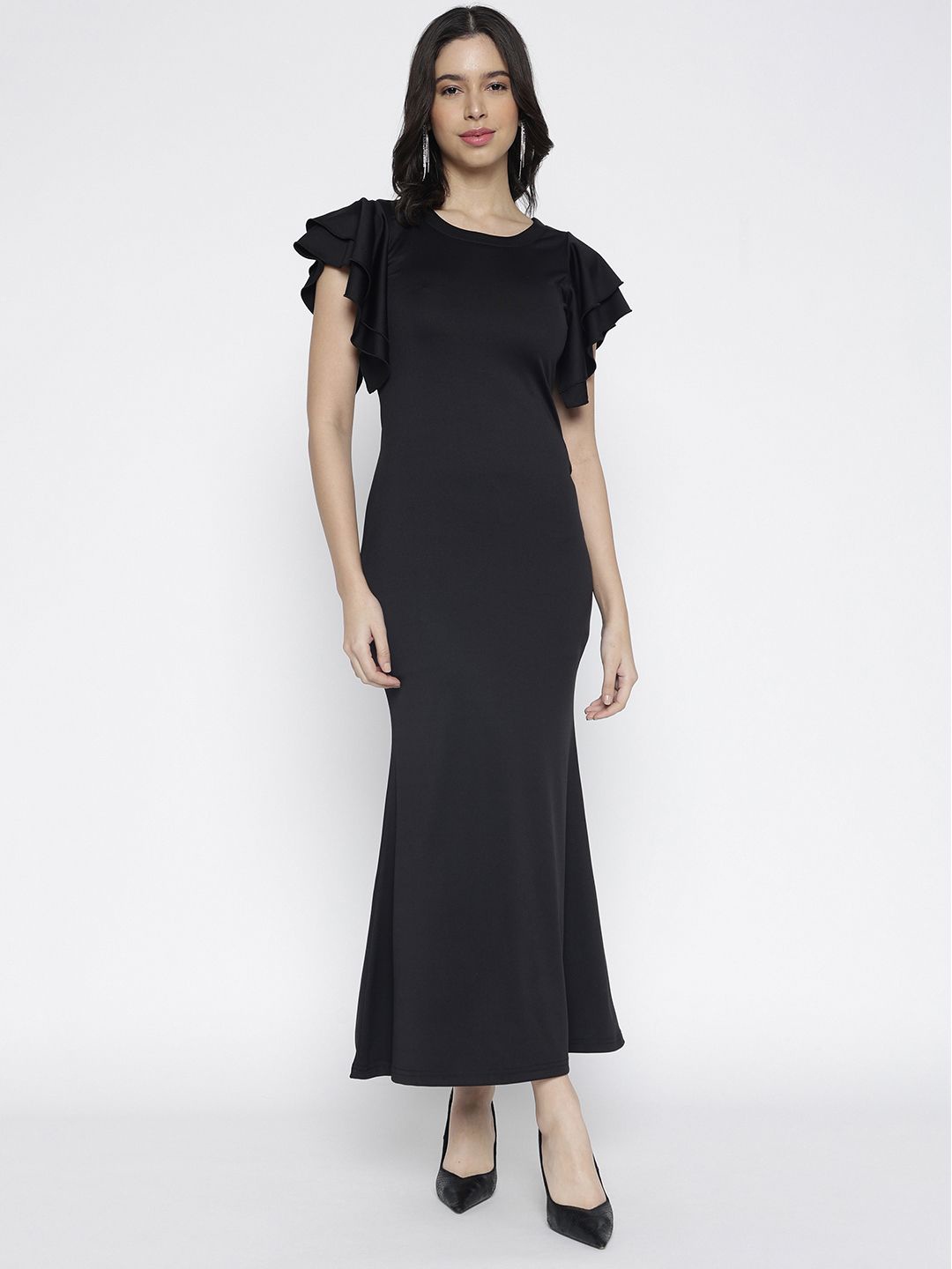 

La Intimo Flutter Sleeve Maxi Dress, Black