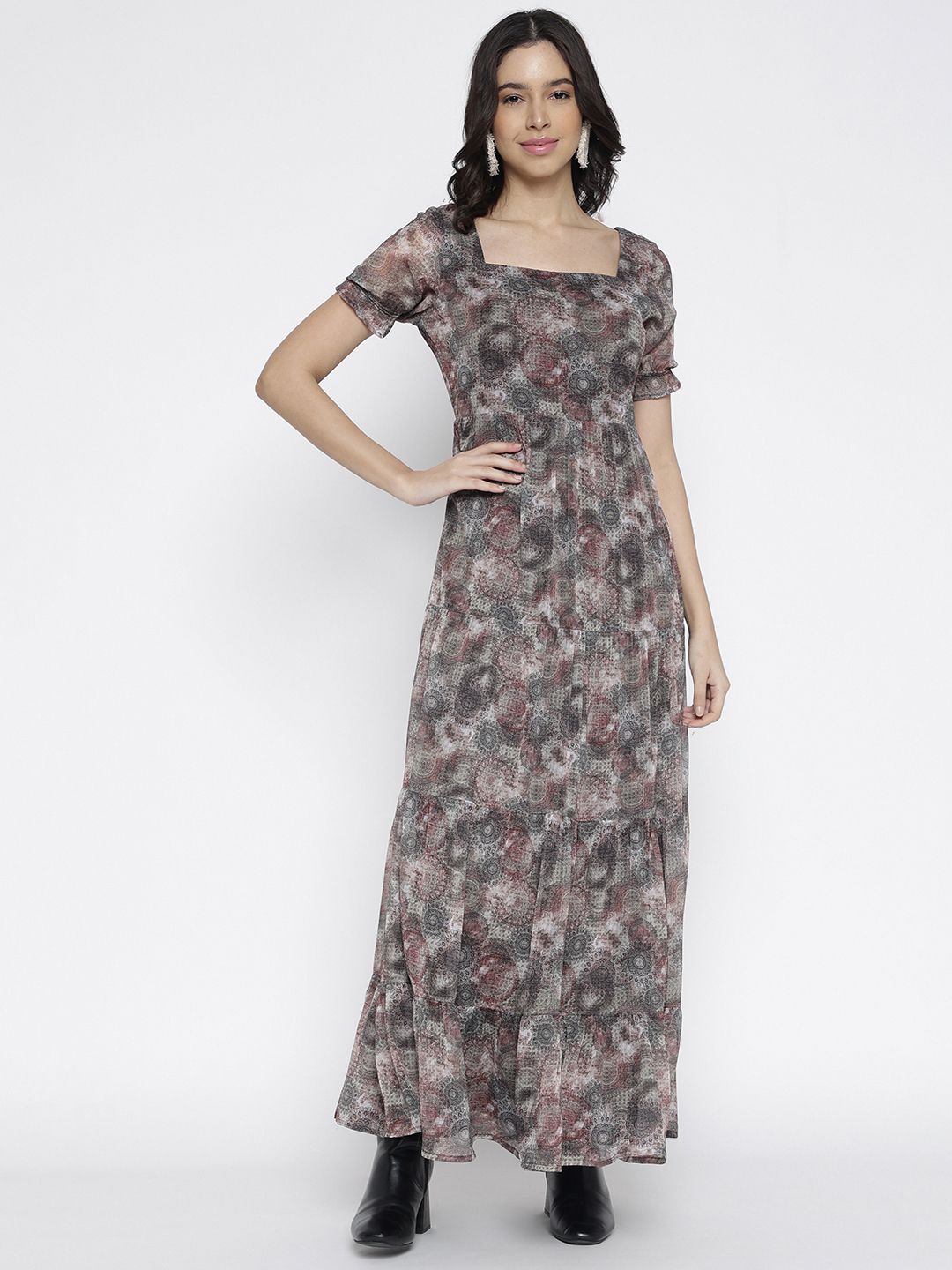 

La Intimo Puff Sleeve Chiffon Maxi Dress, Grey