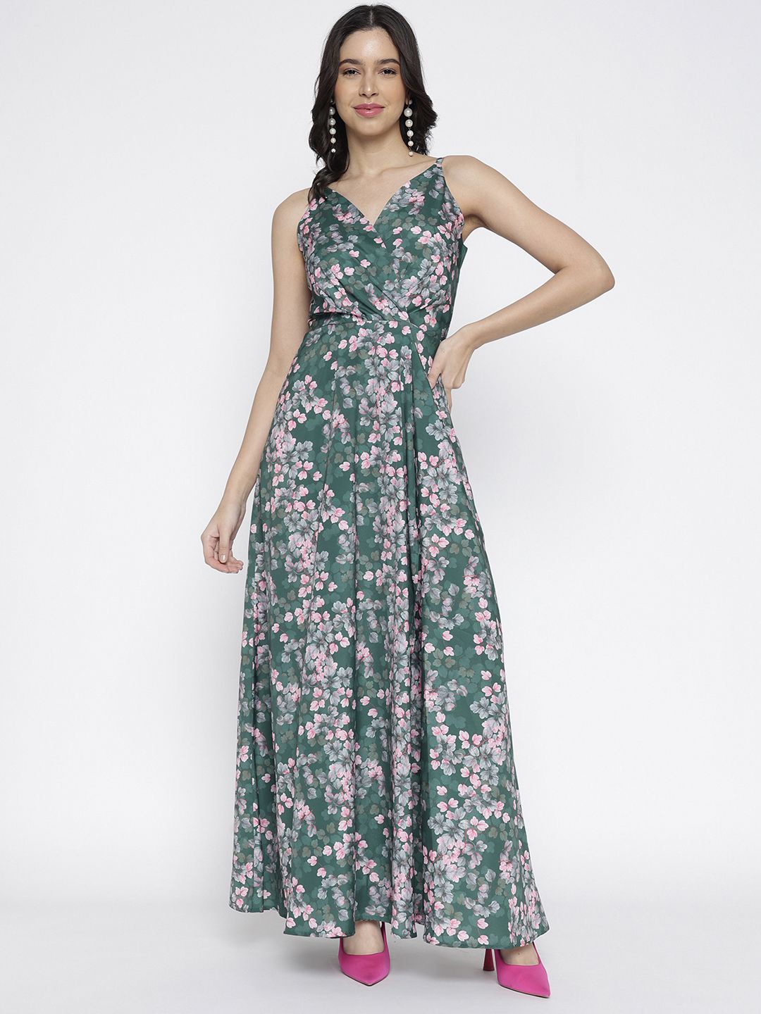 

La Intimo Floral Print Crepe Maxi Dress, Green