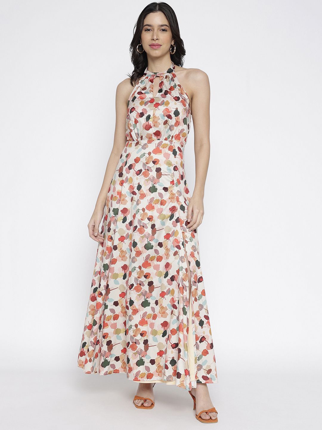 

La Intimo Floral Print Crepe Maxi Dress, Beige