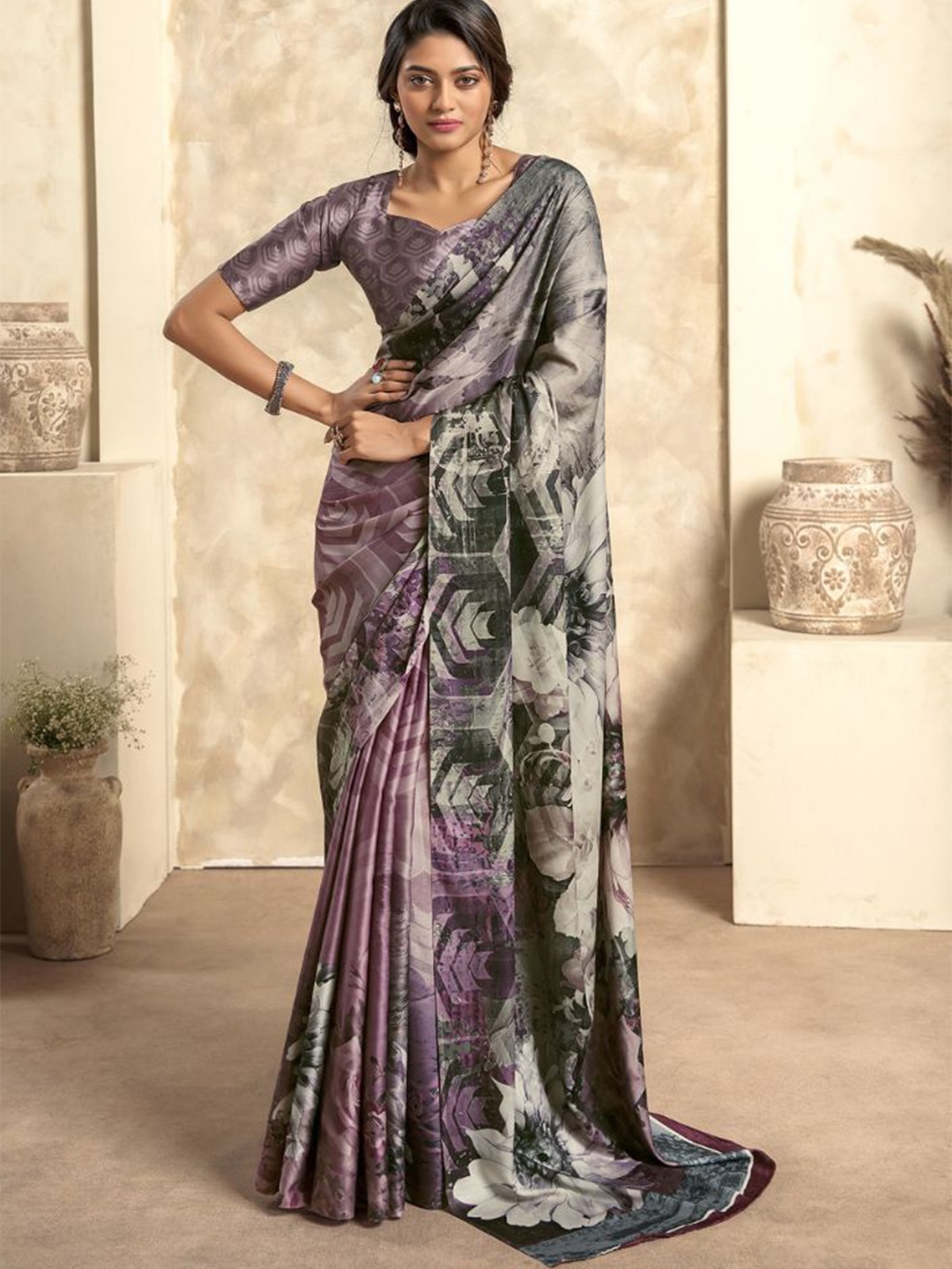 

MySilkLove Ethnic Motifs Printed No Border Saree, Purple