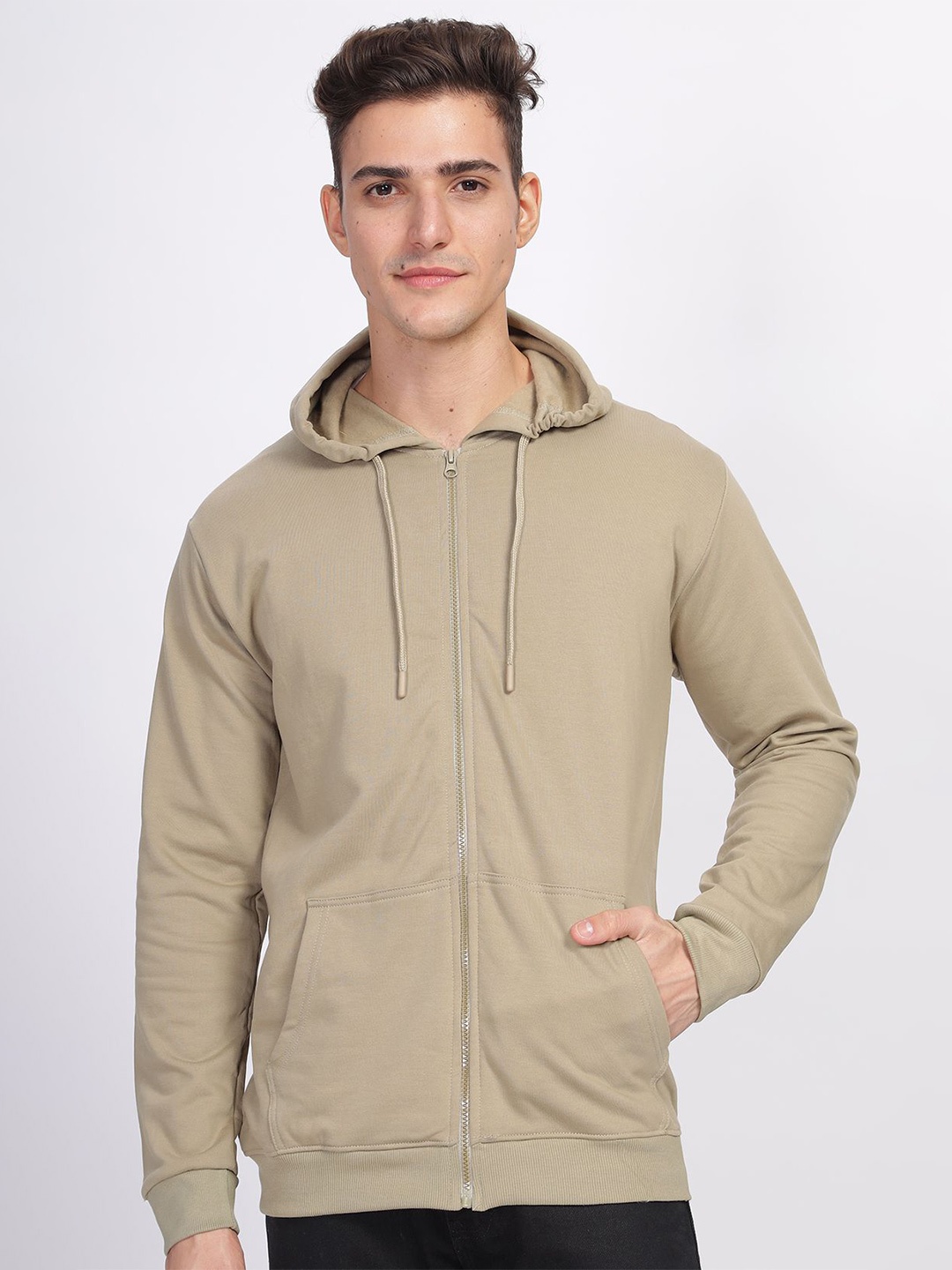 

ADRO Men Solid Long Sleeves Hooded Sweatshirt, Beige