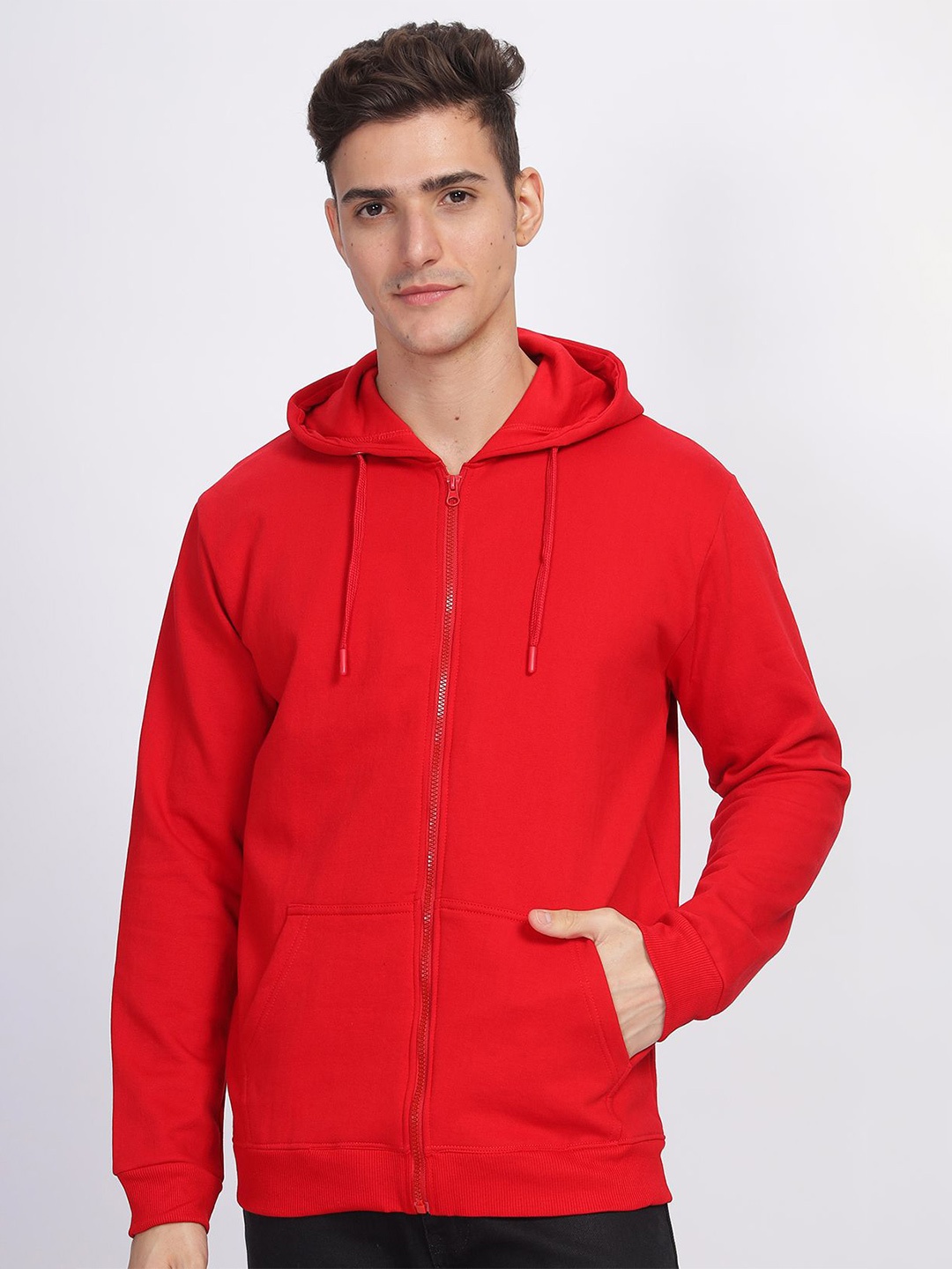 

ADRO Men Solid Long Sleeves Hooded Sweatshirt, Red