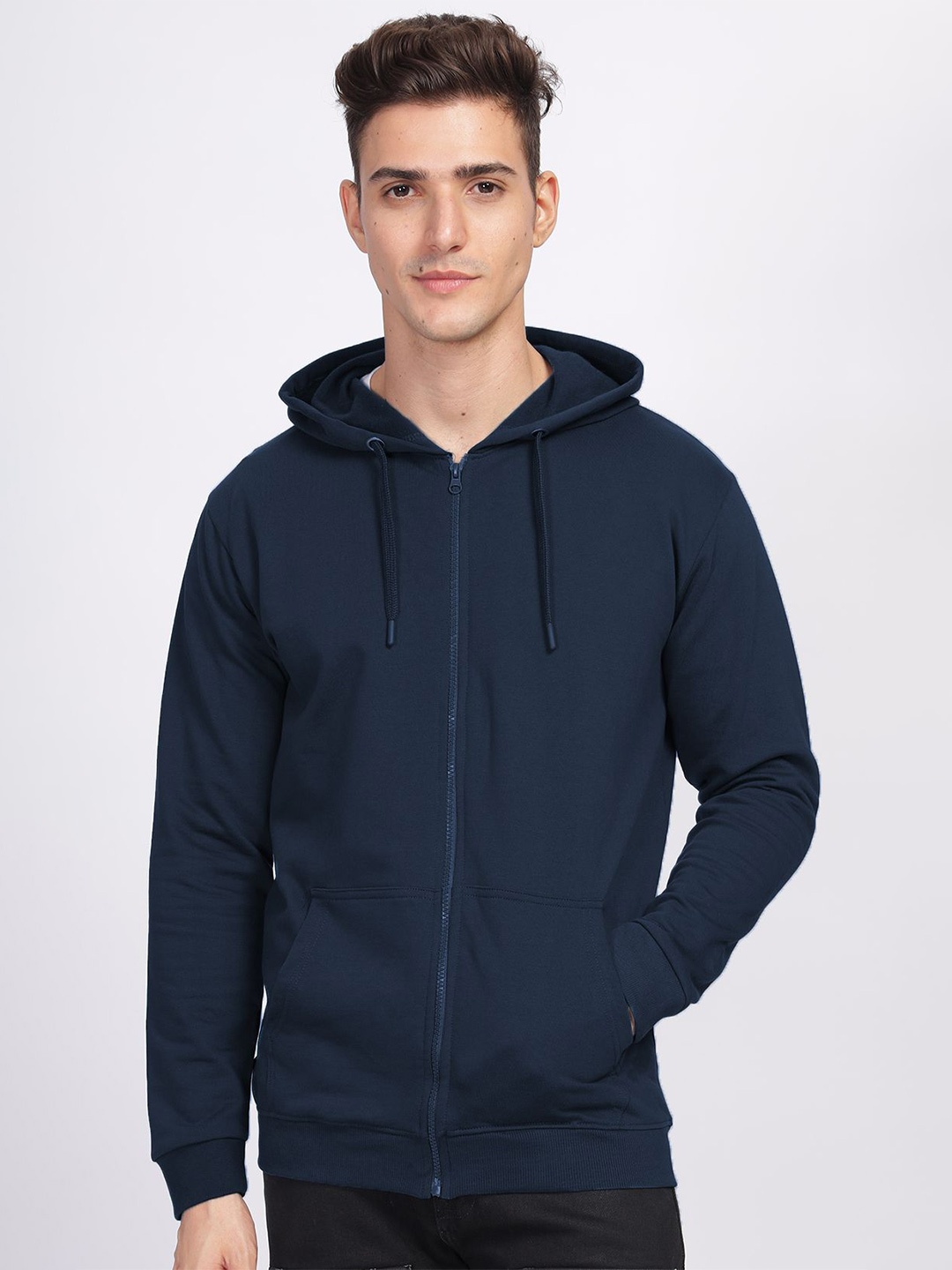 

ADRO Men Solid Long Sleeves Hooded Sweatshirt, Navy blue
