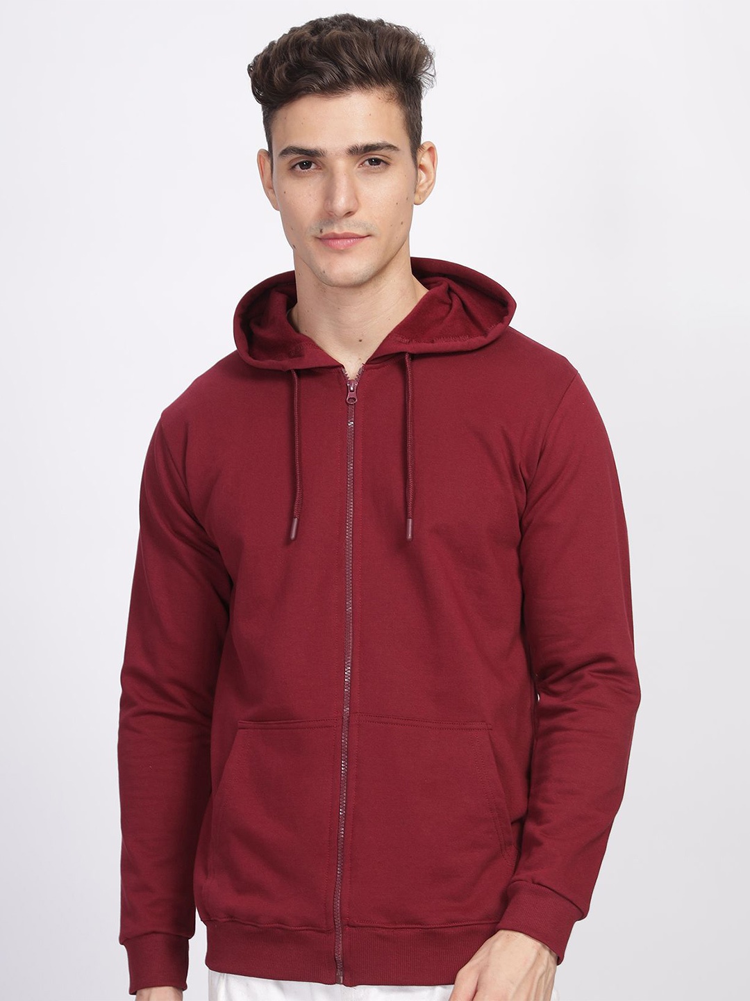 

ADRO Men Solid Long Sleeves Hooded Sweatshirt, Maroon