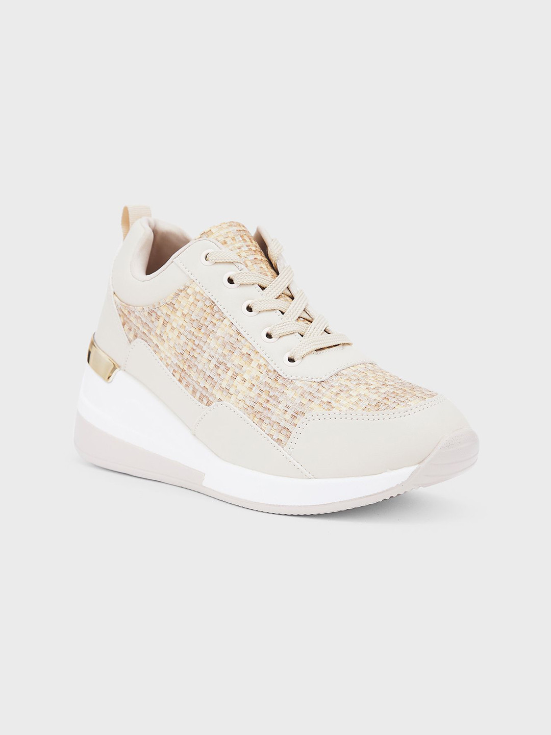 

Sole To Soul Women Woven Design Lightweight Sneakers, Beige