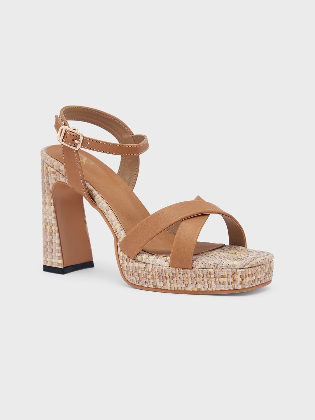 

Sole To Soul Block Heel Sandals With Buckles, Beige