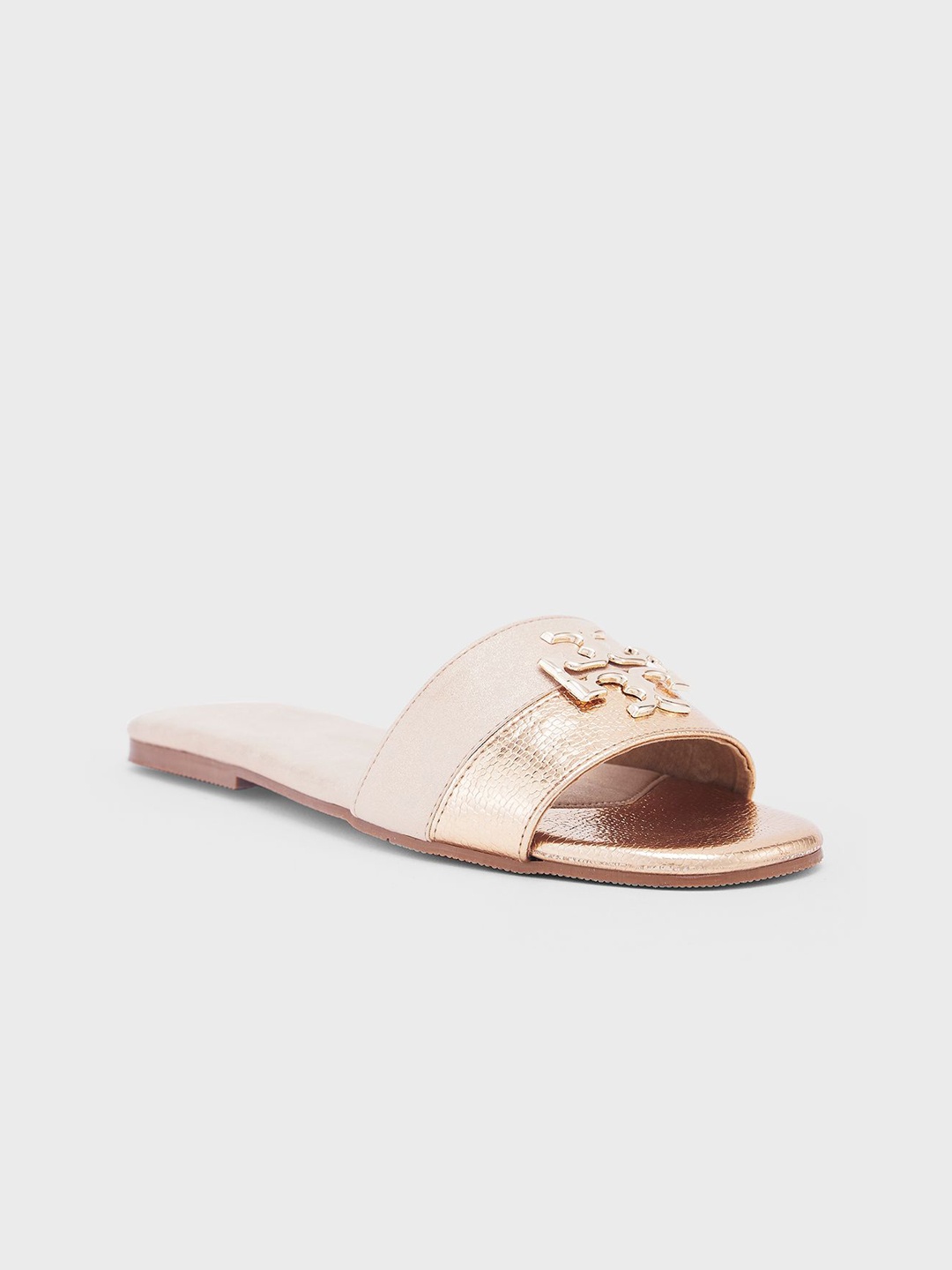 

Sole To Soul Women Colourblocked Open Toe Flats, Champagne