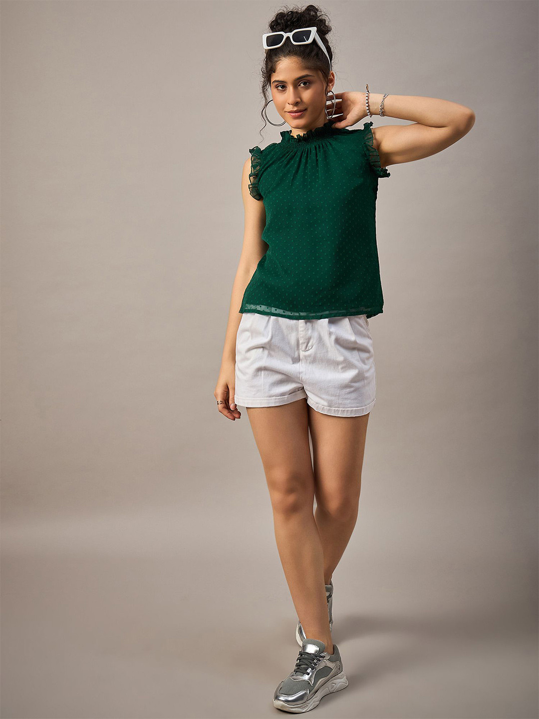 

The Roadster Life Co. Women Solid Round Neck Polyester Top, Green