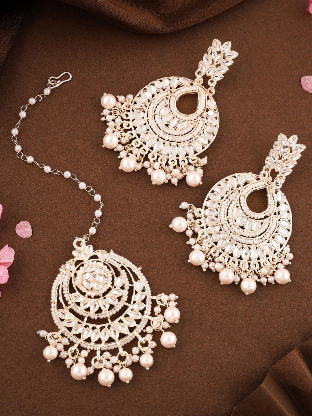 

Anouk White Gold-Plated Sterling Silver Stone-Studded & Beaded Jewellery Set