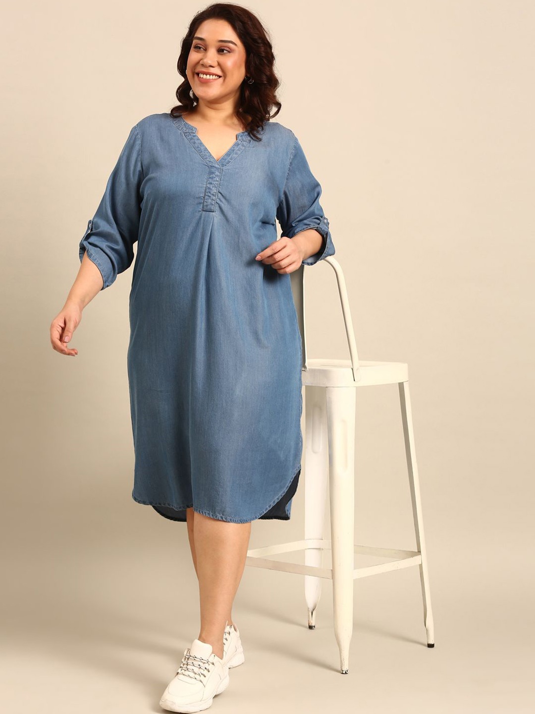 

The Pink Moon Plus Size Denim A-Line Dress, Blue