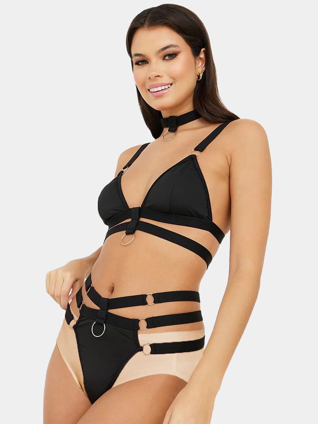 

VAGHBHATT Linked Cut- Off Lingerie Set BK-1-BLK-P4, Black