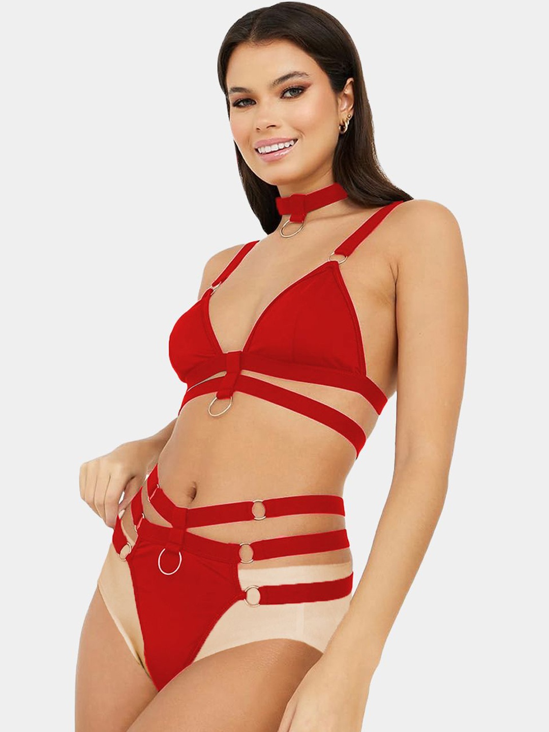 

VAGHBHATT Ring Linked Cut-out Lingerie Set BK-1-RED-P3