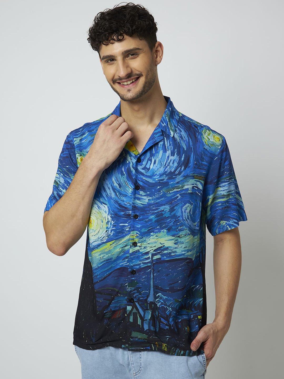 

MyDesignation Men Starry Night Printed Casual Shirt, Blue