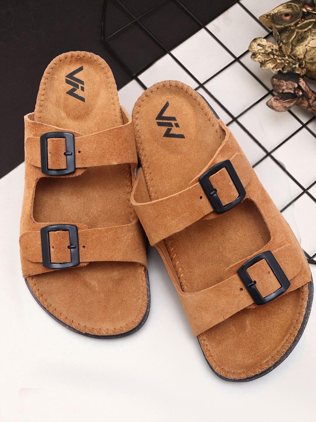 

VIV Leather Comfort Sandal With Buckle, Tan