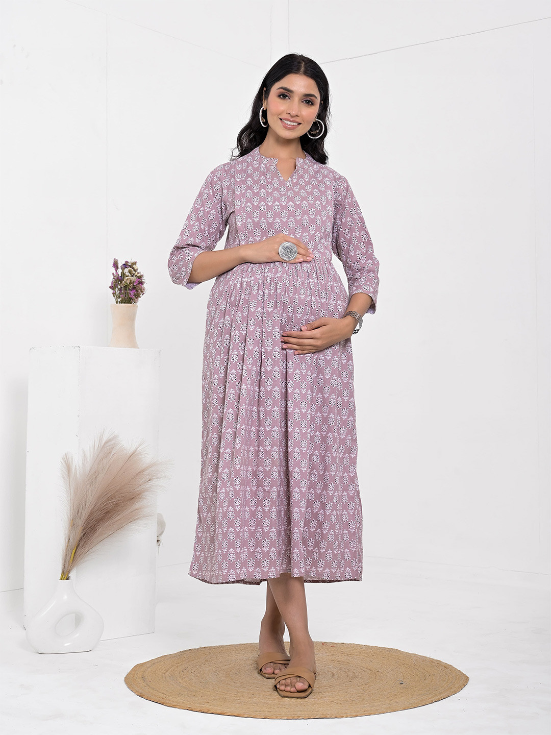 

Kaheksa Floral Print Maternity Fit & Flare Midi Dress, Peach