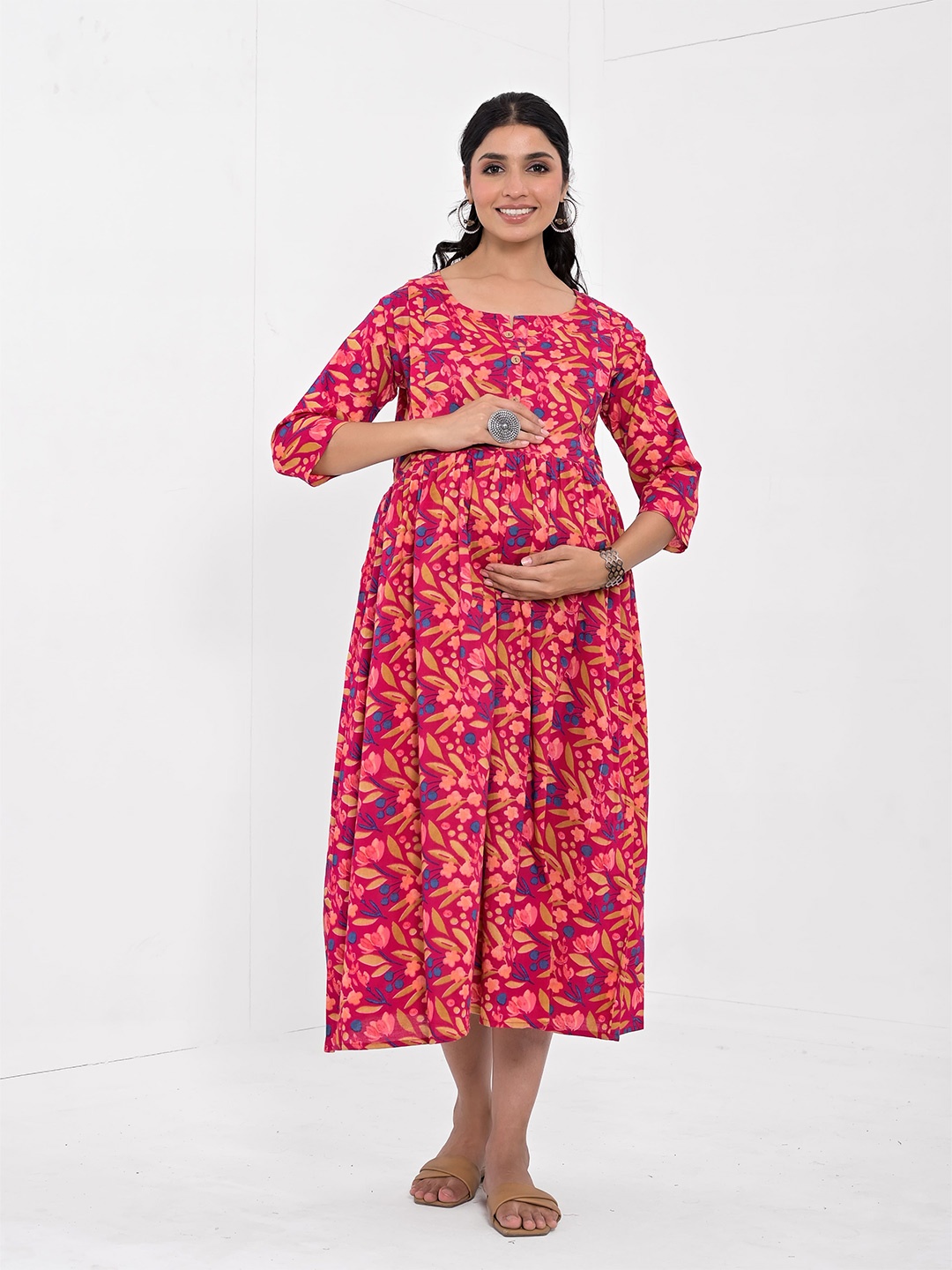

Kaheksa Floral Print Maternity Fit & Flare Midi Dress, Red