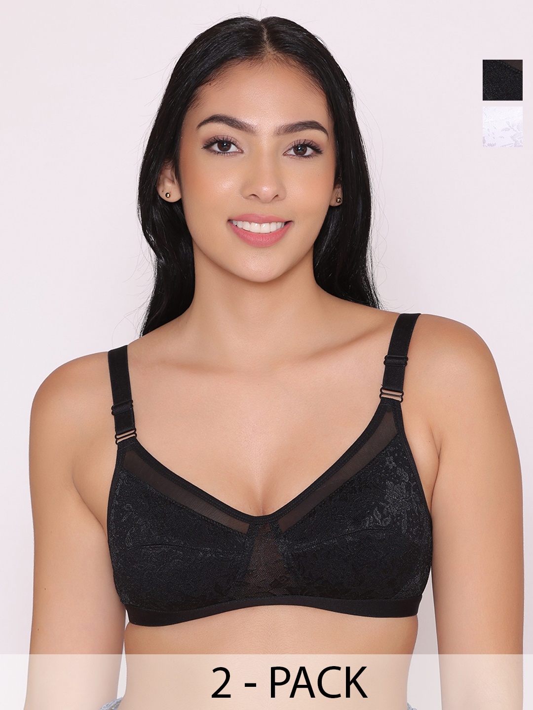 

INKURV Women Bra Full Coverage PACK OF 2, Black