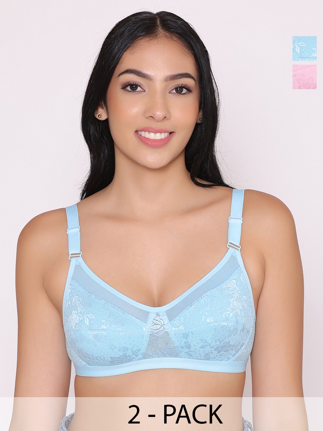 

INKURV Women Floral Bra Full Coverage PACK OF 2, Blue
