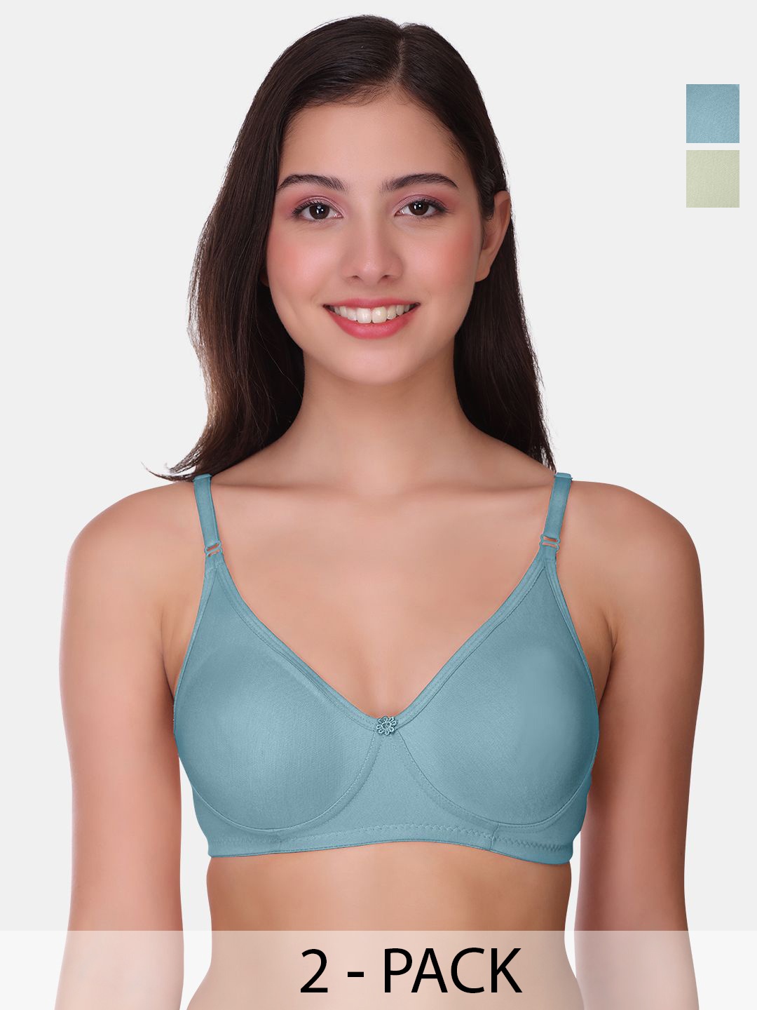 

POOJA RAGENEE Womens Full Coverage Non Padded Bra Pack of 2 (MQ3057_2P_BLU_GRY_28B), Blue