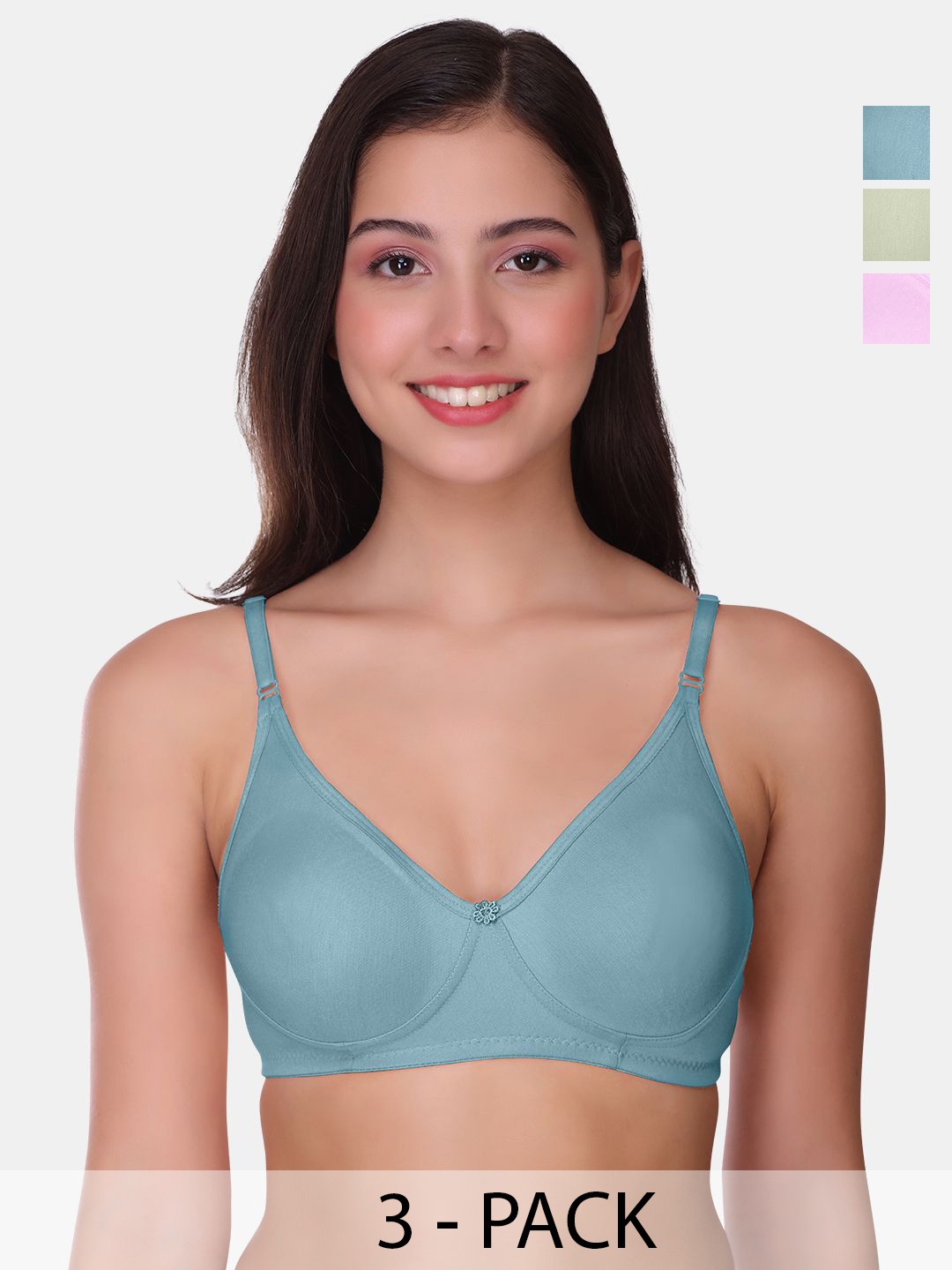 

POOJA RAGENEE Womens Full Coverage Non Padded Bra Pack of 3 (MQ3057_3P_BLU_GRY_LV_28B), Blue