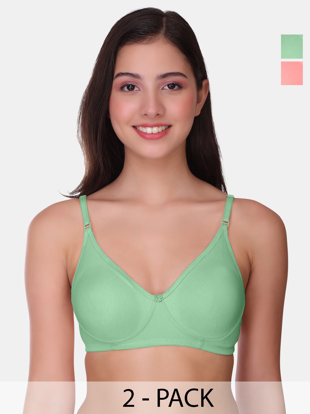 

POOJA RAGENEE Womens Full Coverage Non Padded Bra Pack of 2 (MQ3057_2P_TGR_BPK_28B), Green